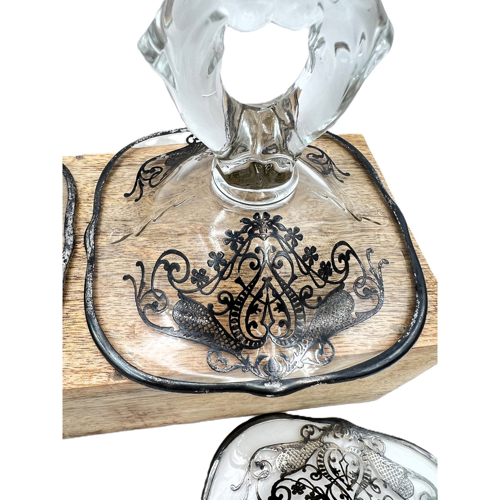 Vintage Cambridge Keyhole Silver Overlay Glass Candlestick