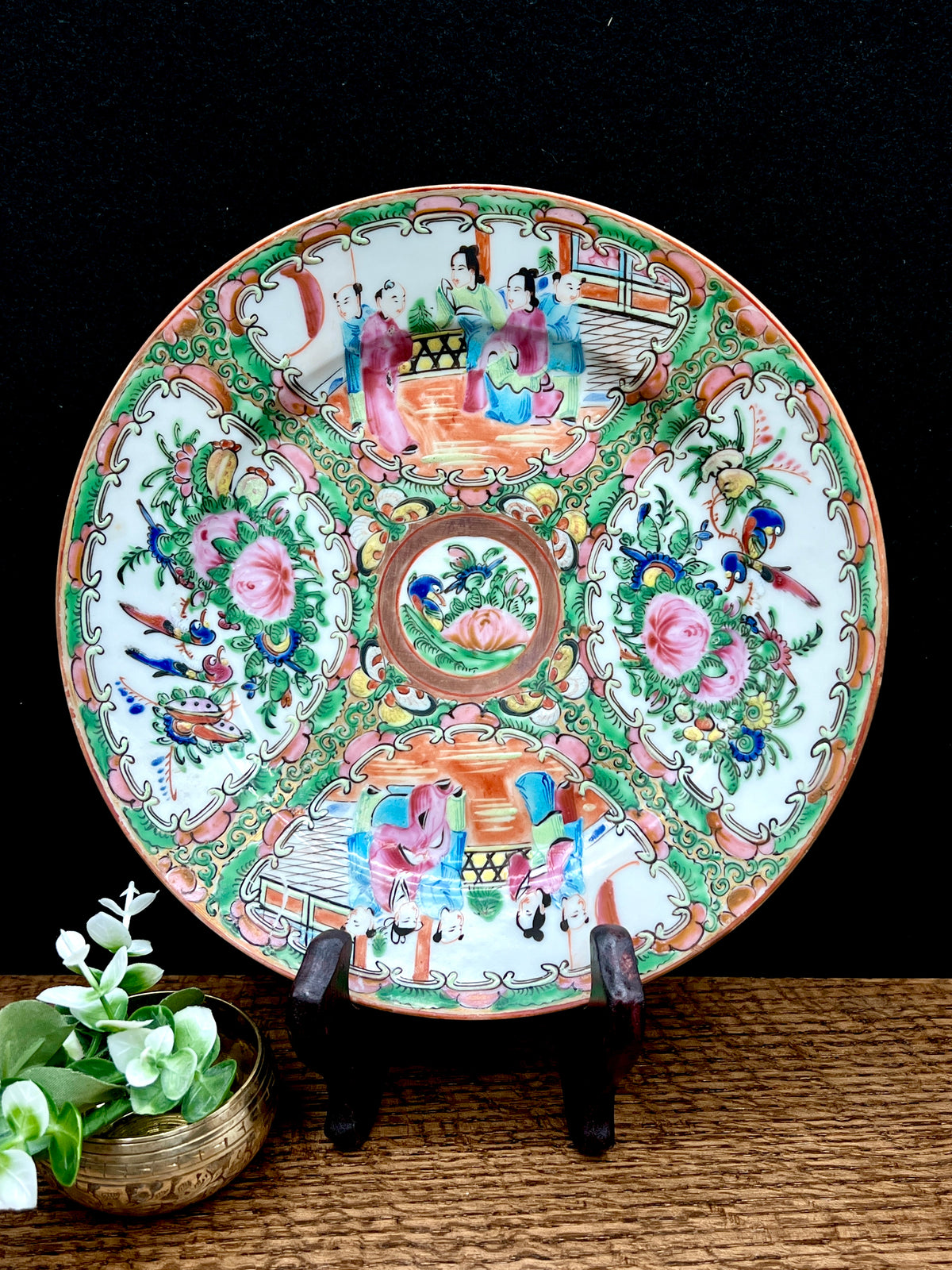 1900s Chinese Rose Medallion 8 1/2" Plate- Made in China Backstamp