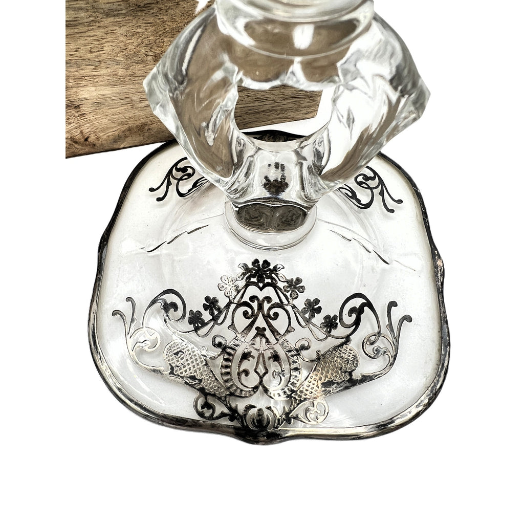 Vintage Cambridge Keyhole Silver Overlay Glass Candlestick