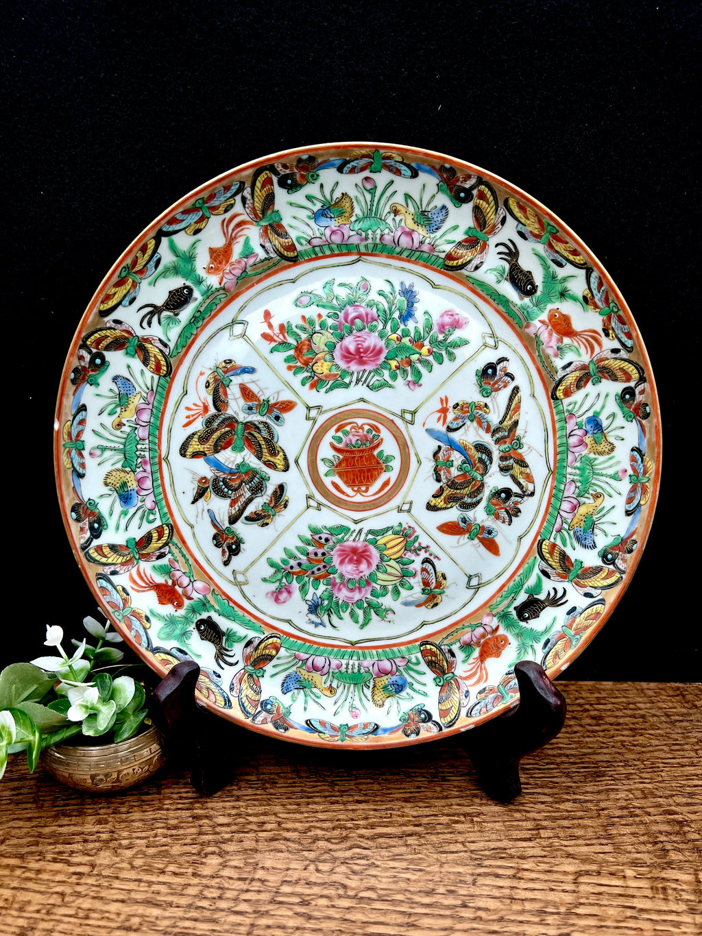 1800s Chinese Rose Medallion 9 1/2" Plate- No Backstamp, Pre-1891