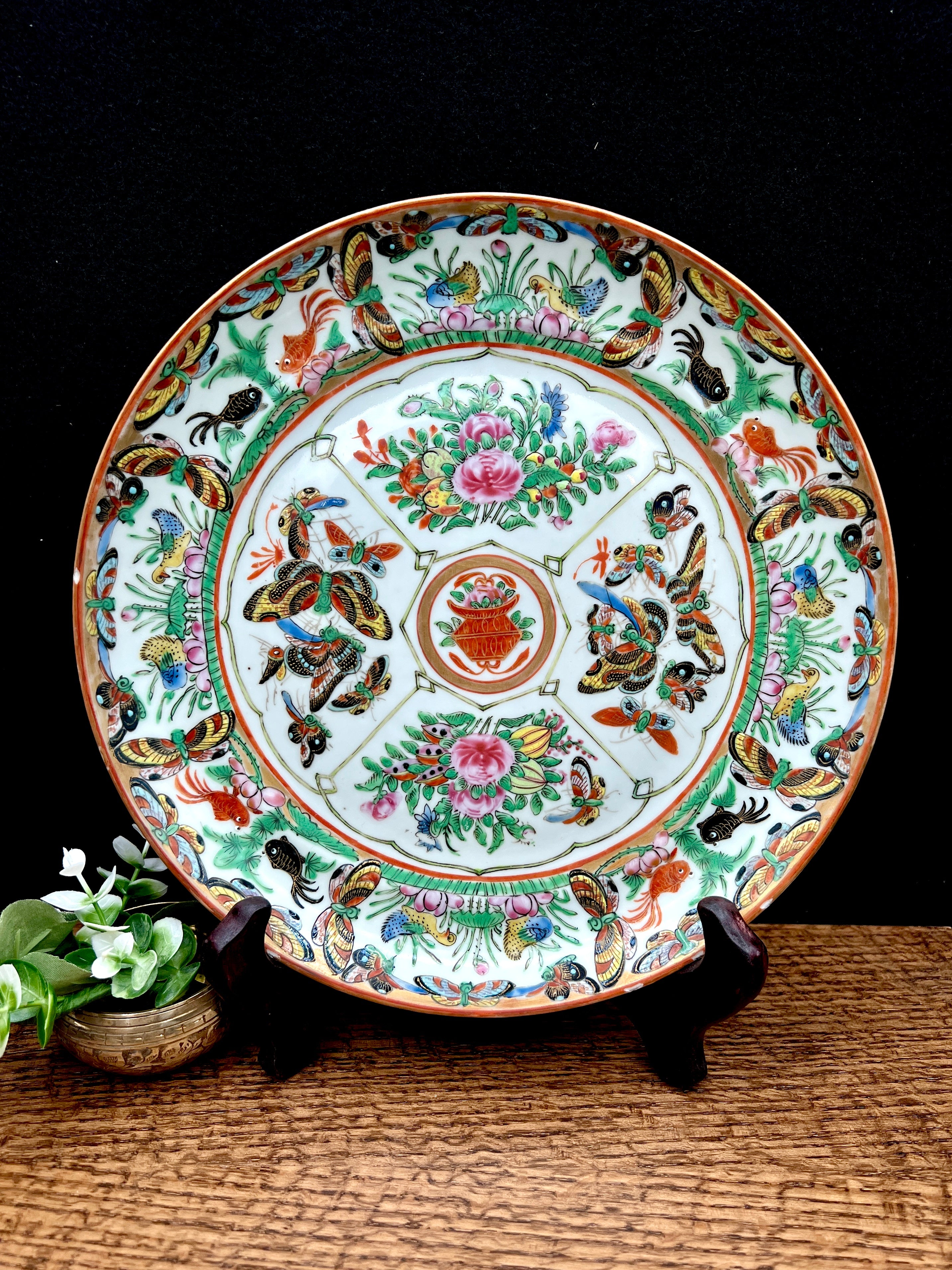 1800s Chinese Rose Medallion 9 1/2" Plate- No Backstamp, Pre-1891