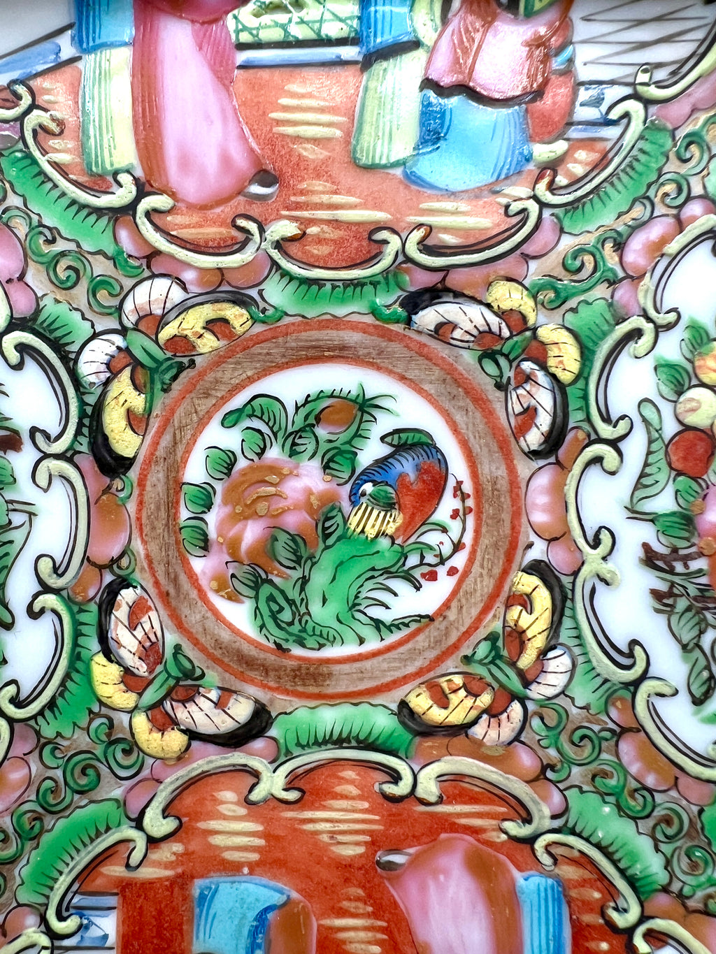 1800s Chinese Rose Medallion Octagonal Plate- No Backstamp, Pre-1891