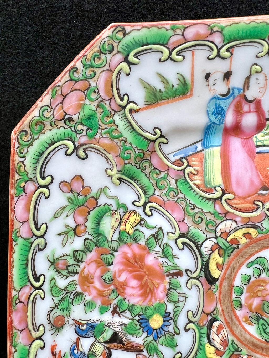 1800s Chinese Rose Medallion Octagonal Plate- No Backstamp, Pre-1891