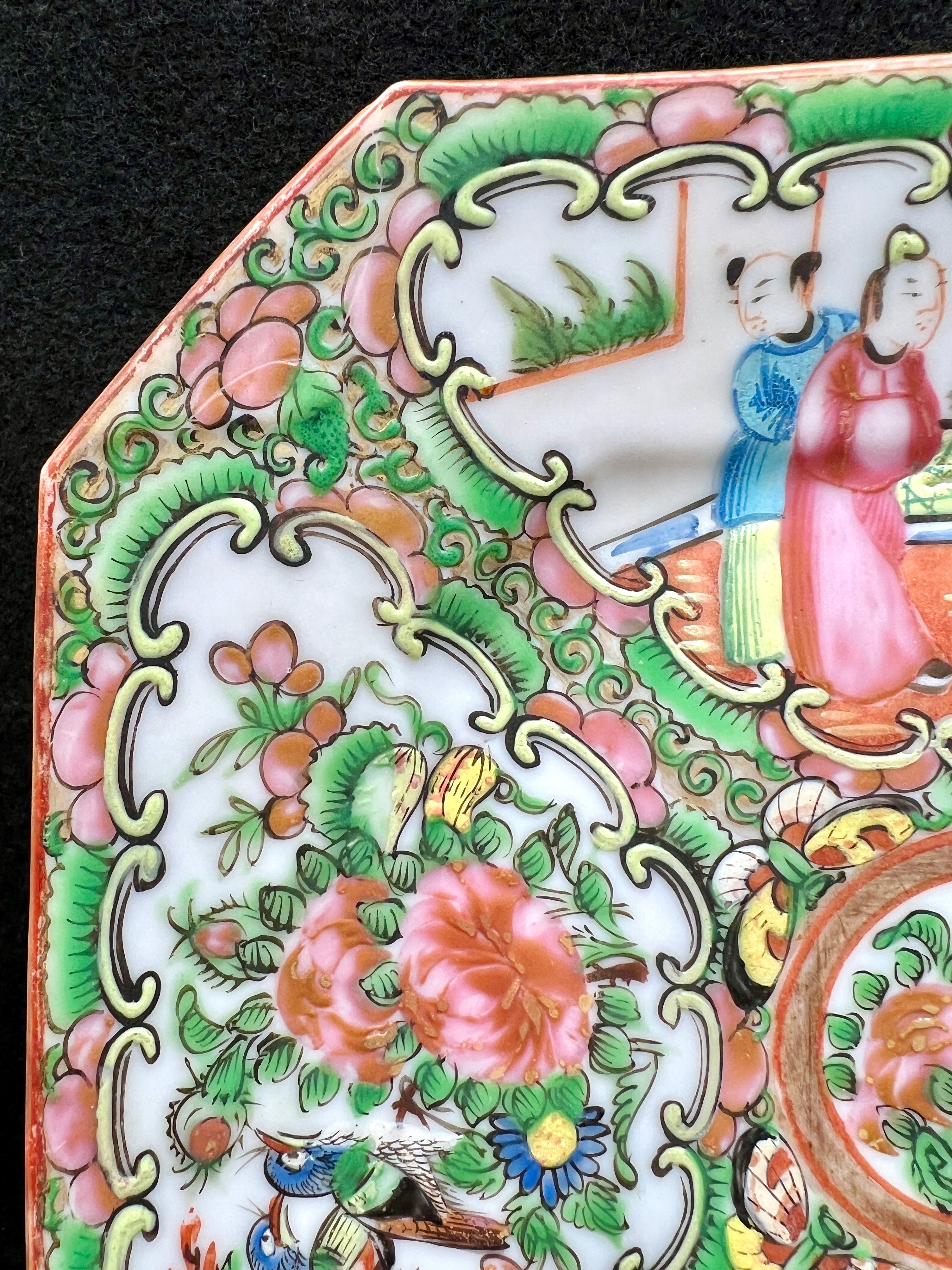1800s Chinese Rose Medallion Octagonal Plate- No Backstamp, Pre-1891