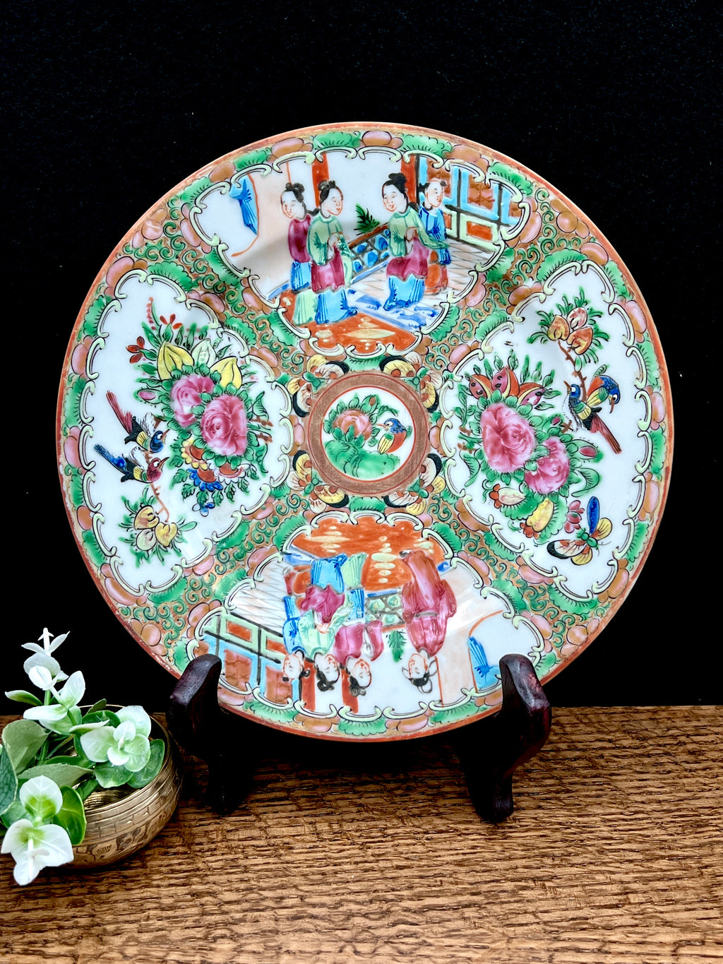1900s Chinese Rose Medallion 8 1/2" Plate- Made in China Backstamp