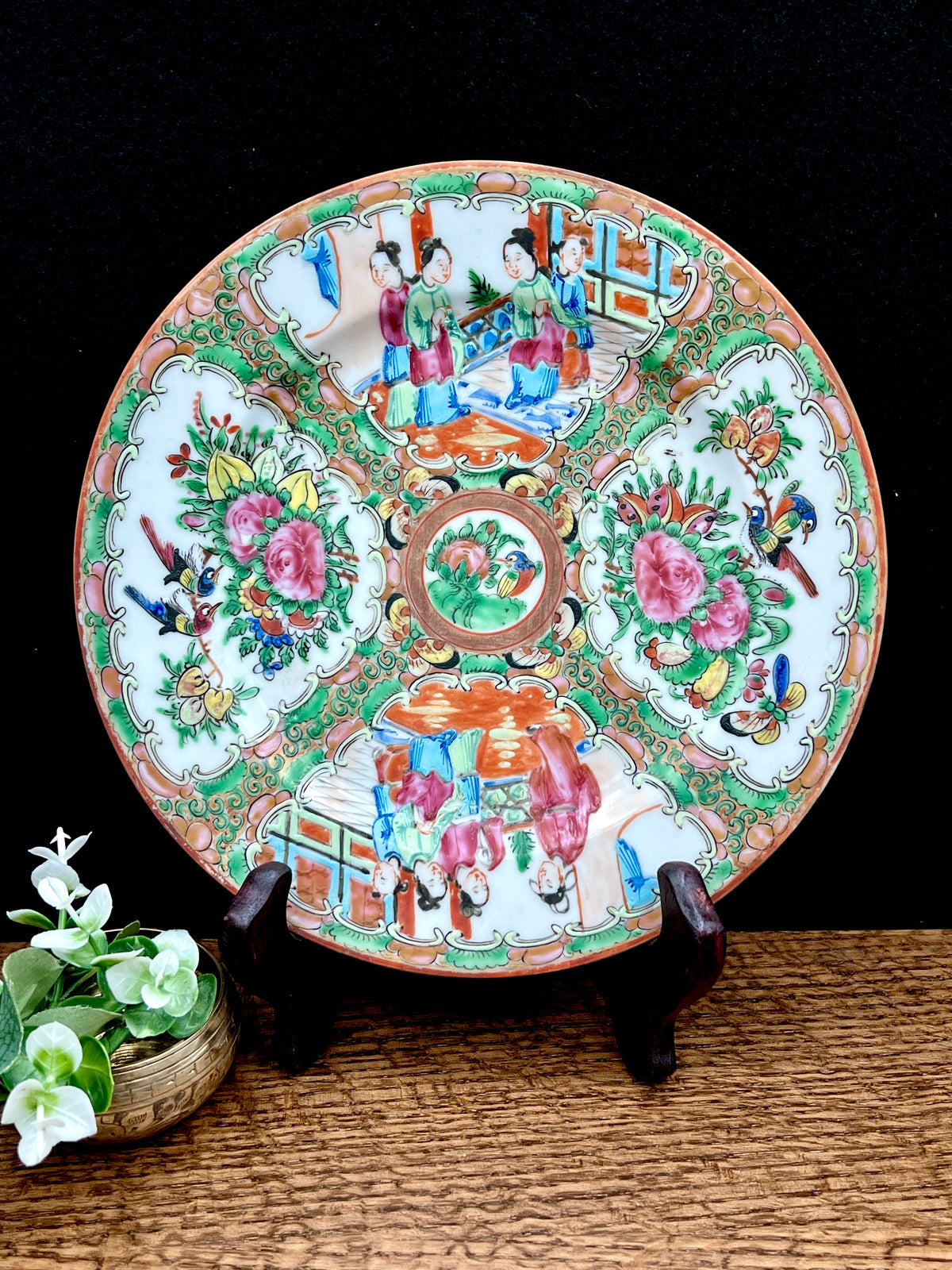 1900s Chinese Rose Medallion 8 1/2" Plate- Made in China Backstamp