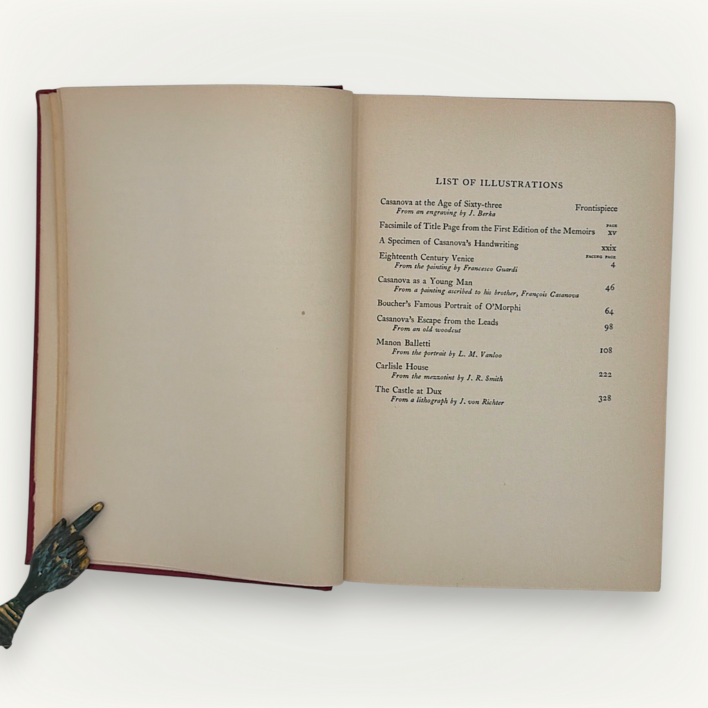 Red cloth hardcover edition of Casanova: His Known and Unknown Life, displayed flat showing the woven textile texture and vertical book cloth grain. - Photo 7