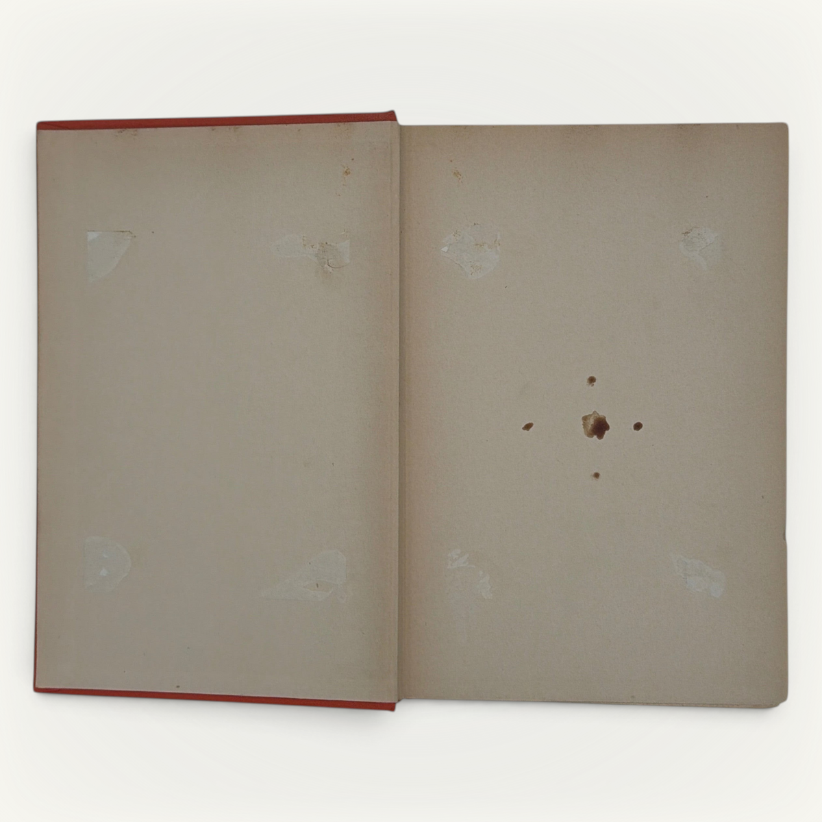 Burnt orange cloth hardcover book standing upright against a neutral background, featuring a minimalist textured cloth front board with black stamped linear accents along the spine edge. - Photo 4