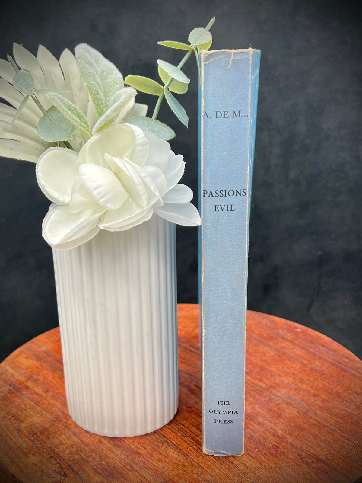 Vintage blue paperbound book titled Passions' Evil by A. de M. published by The Olympia Press, featuring an eight-pointed asterisk border around the front cover. - Photo 2