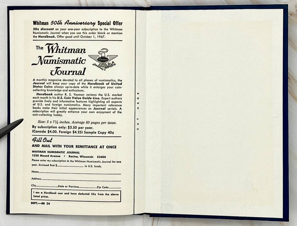 1967 Handbook of United States Coins with Premium List Whitman 24th Edition