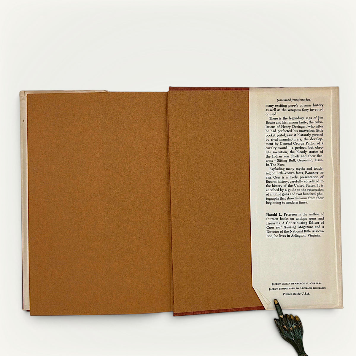 Patina & Prose 1967 first edition Pageant of the Gun book showing the inside dust jacket flap and red cloth binding