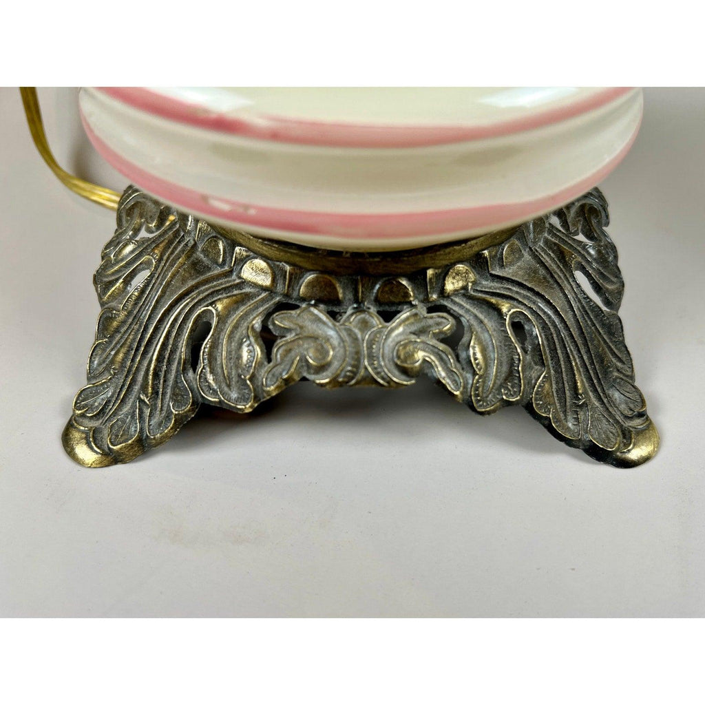 Vintage Hurricane Lamp with Floral Design and Ornate Metal Base - Antique Style Oil Lamp - That’s My JAmm