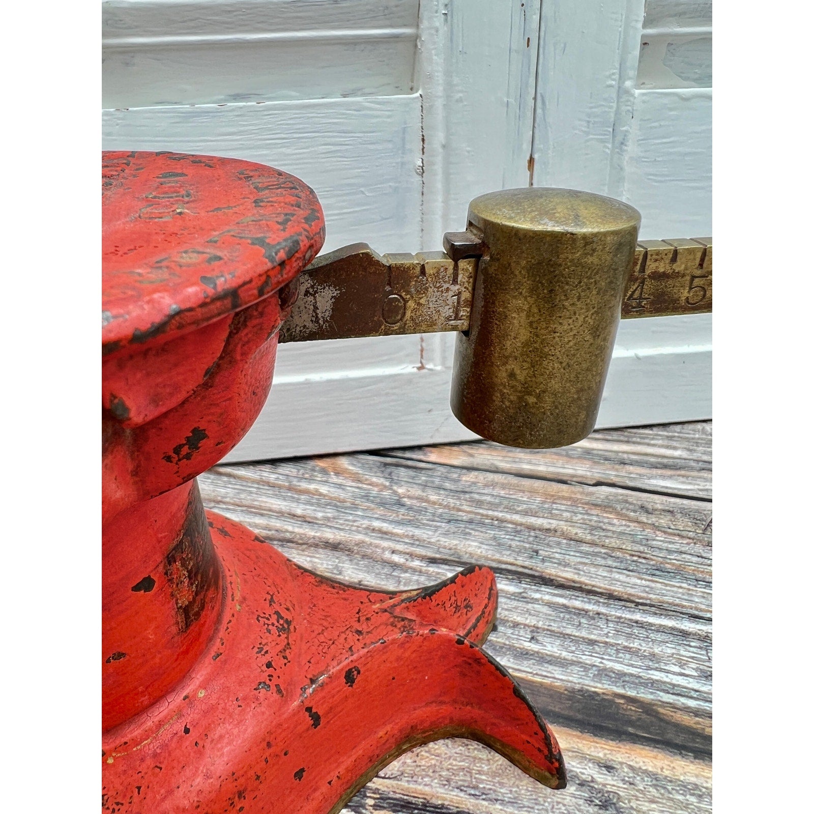 Antique Howe Scale Co. Red Split Tail Cast Iron and Brass Balance Scale