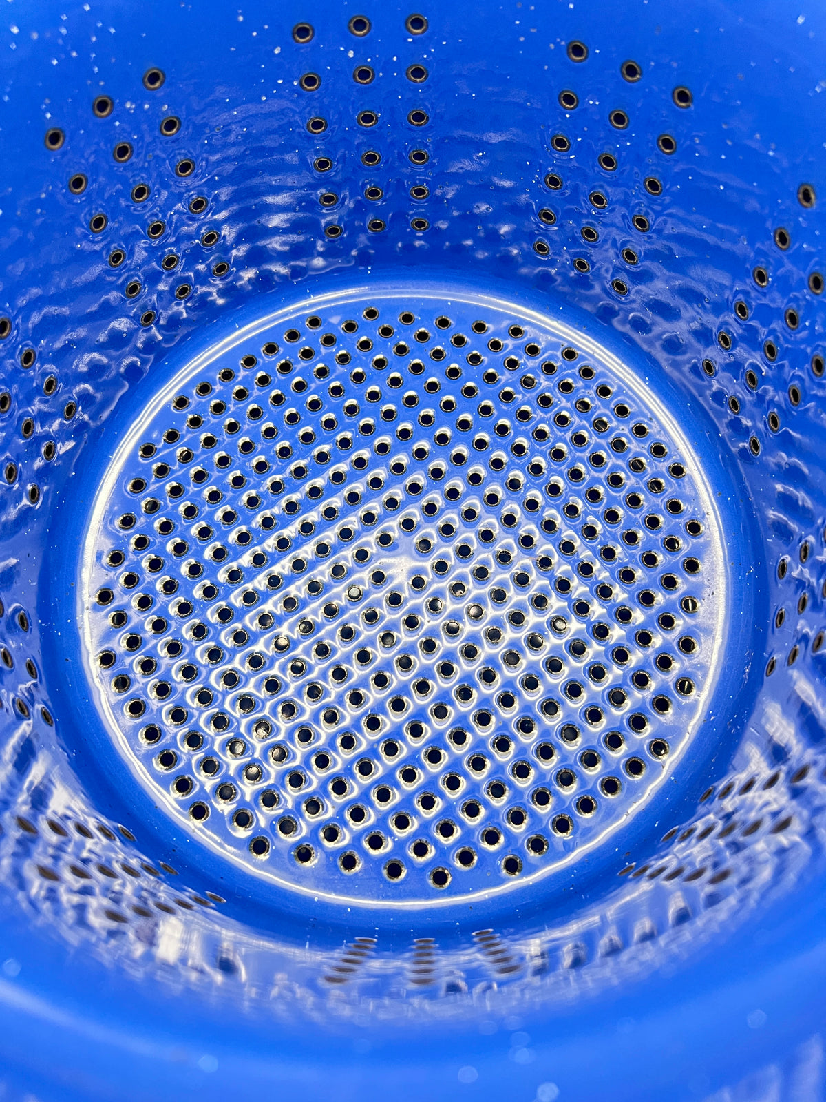 3 pc Vintage Blue Speckled Enamelware Pot Steamer, Strainer, and Lid Set