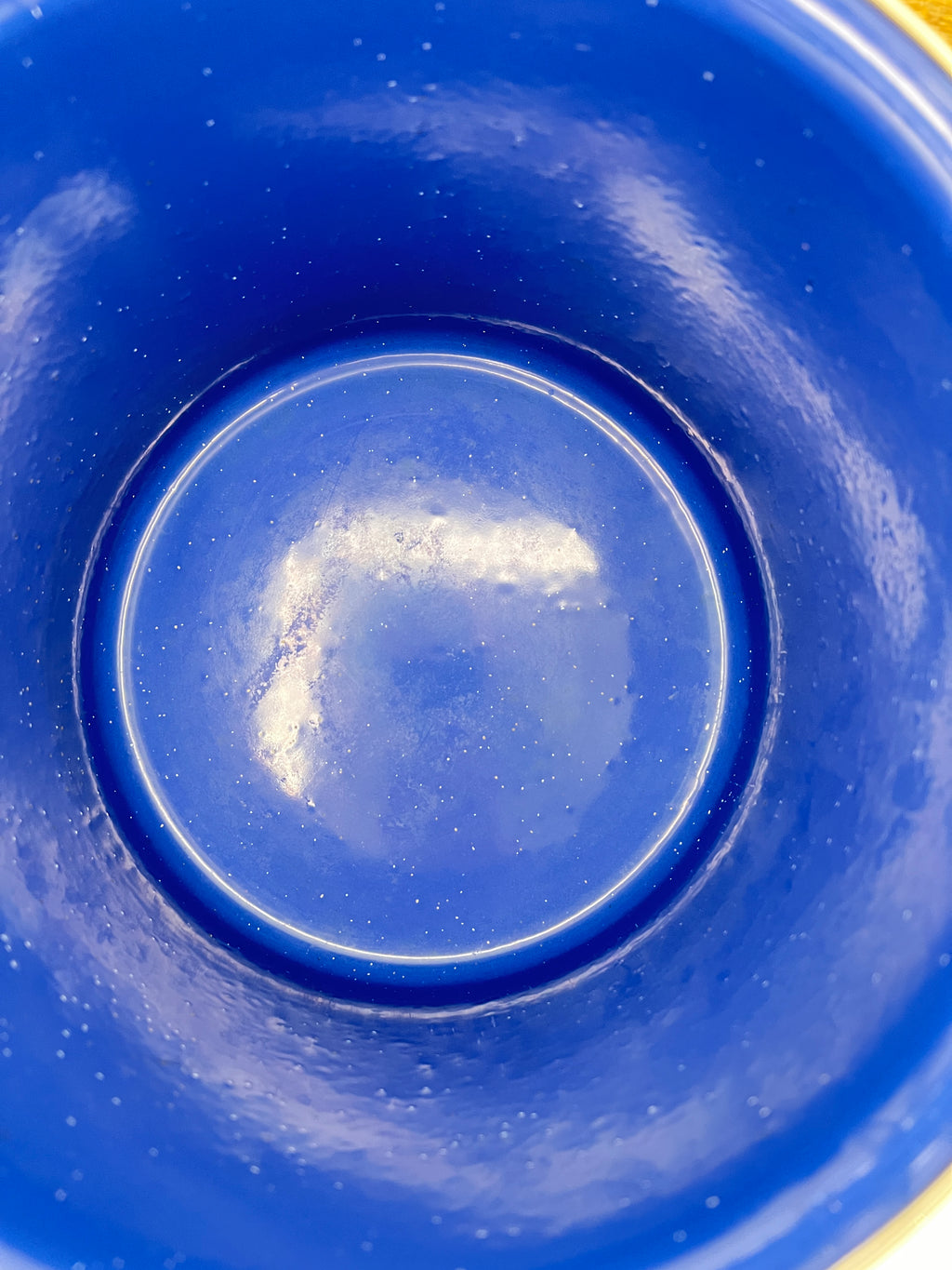 3 pc Vintage Blue Speckled Enamelware Pot Steamer, Strainer, and Lid Set