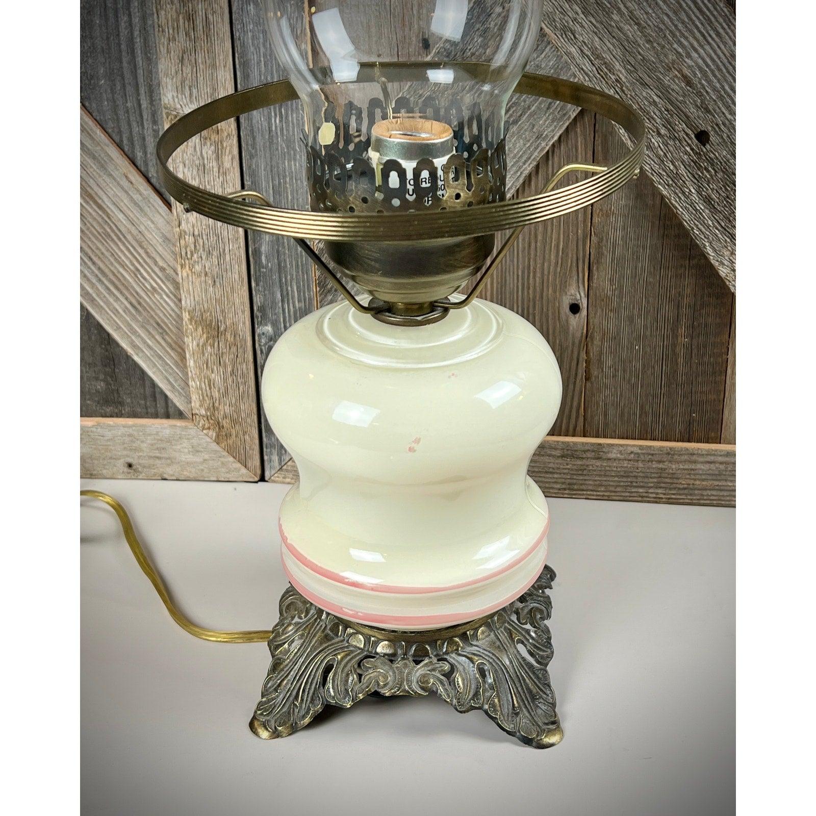 Vintage Hurricane Lamp with Floral Design and Ornate Metal Base - Antique Style Oil Lamp - That’s My JAmm