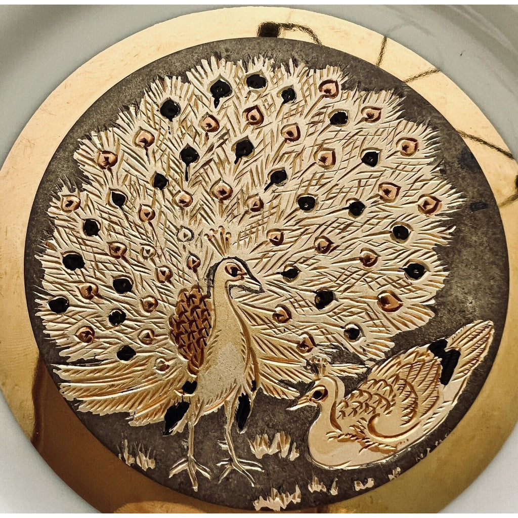 Vintage Japanese Art of Chokin Gilded 24K Gold Trim Plates - Pair
