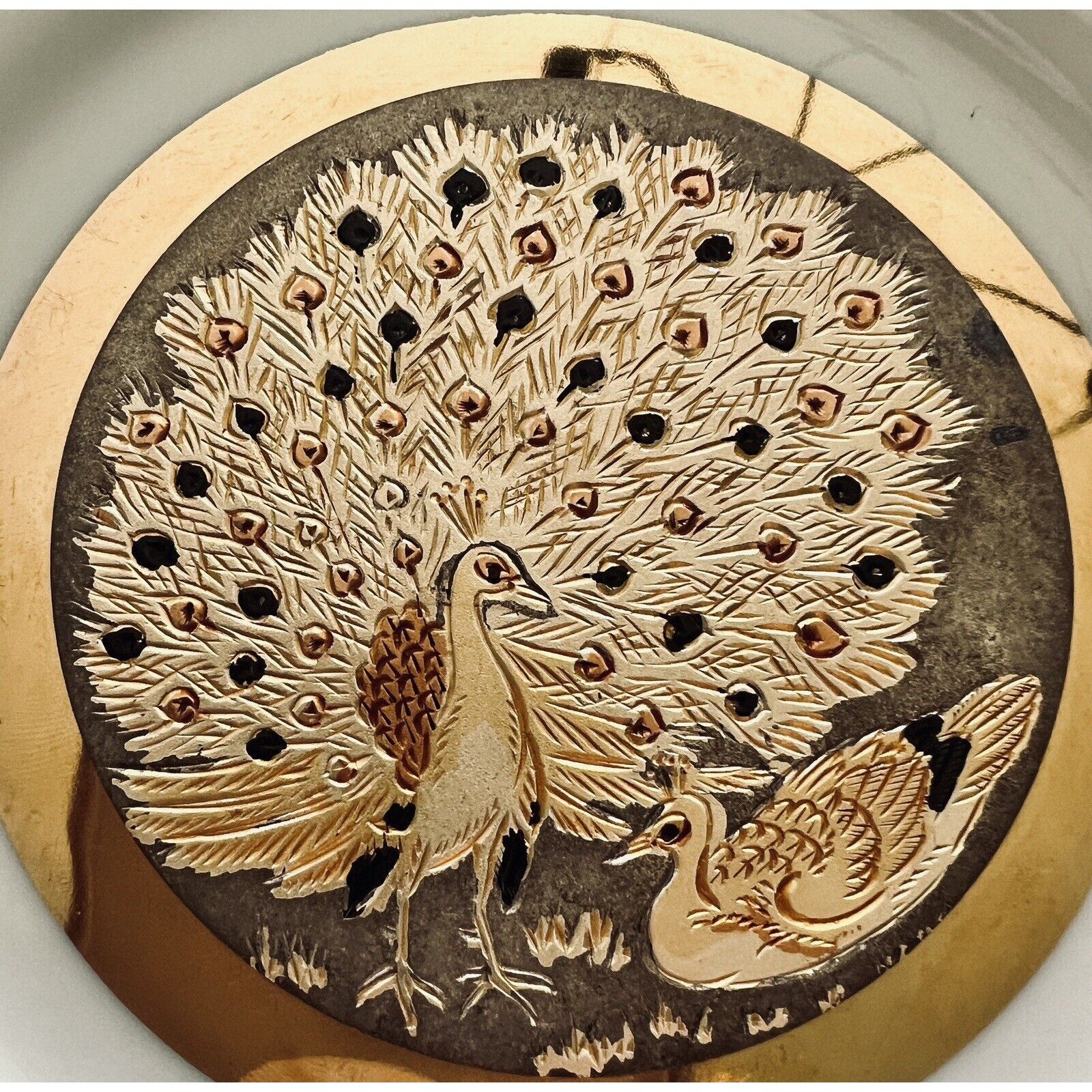 Vintage Japanese Art of Chokin Gilded 24K Gold Trim Plates - Pair