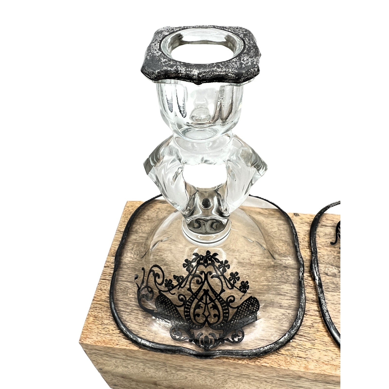 Vintage Cambridge Keyhole Silver Overlay Glass Candlestick