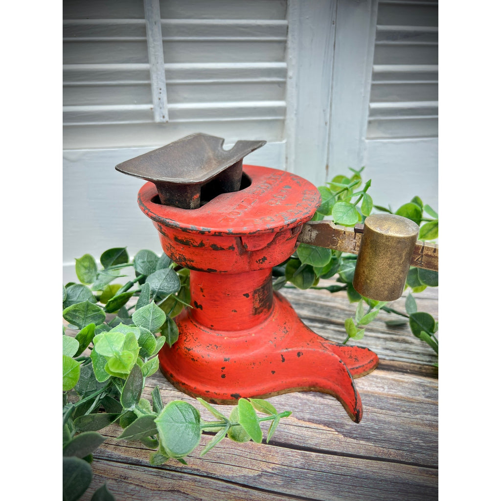 Antique Howe Scale Co. Red Split Tail Cast Iron and Brass Balance Scale