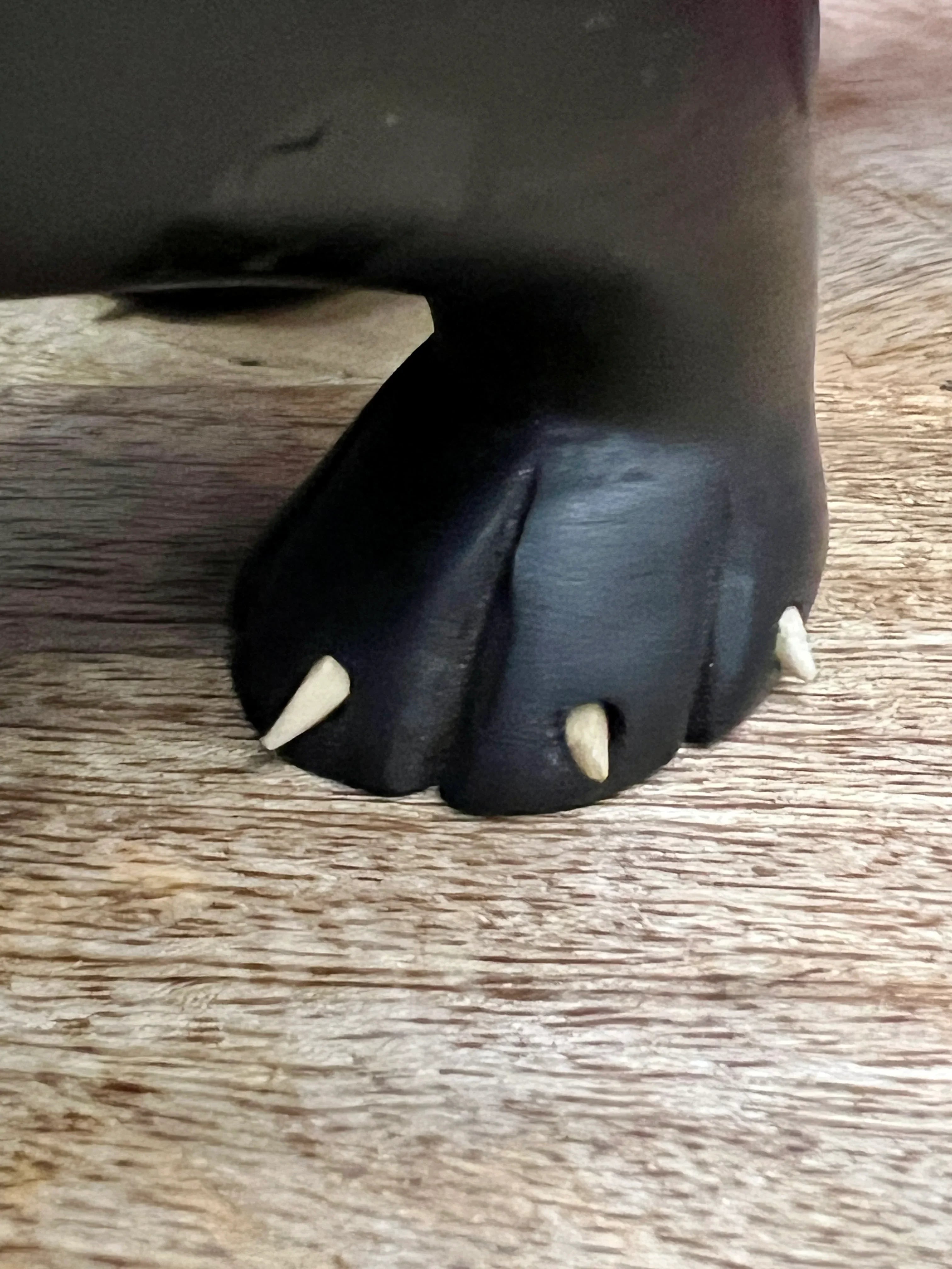 Vintage Hand Carved Ebony Wood Panther Sculpture with Bone Inlay