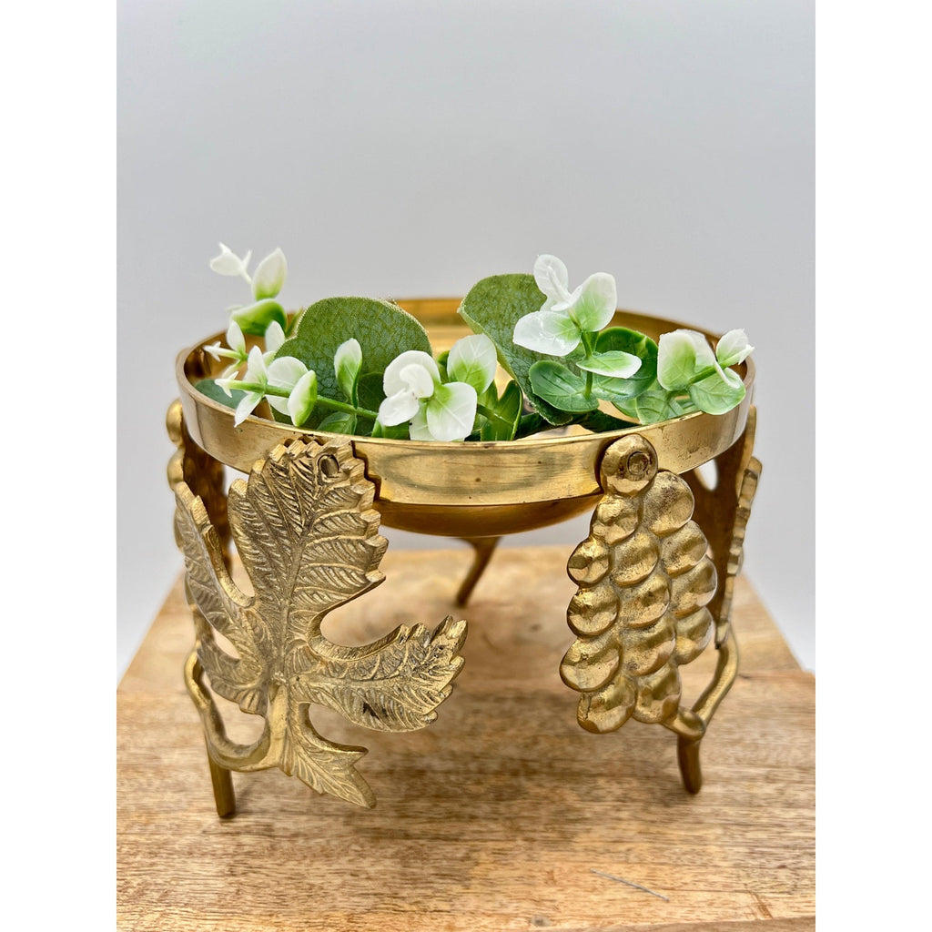 Vintage Ambrosia Brass Grape Motif Centerpiece Candle Holder Bowl