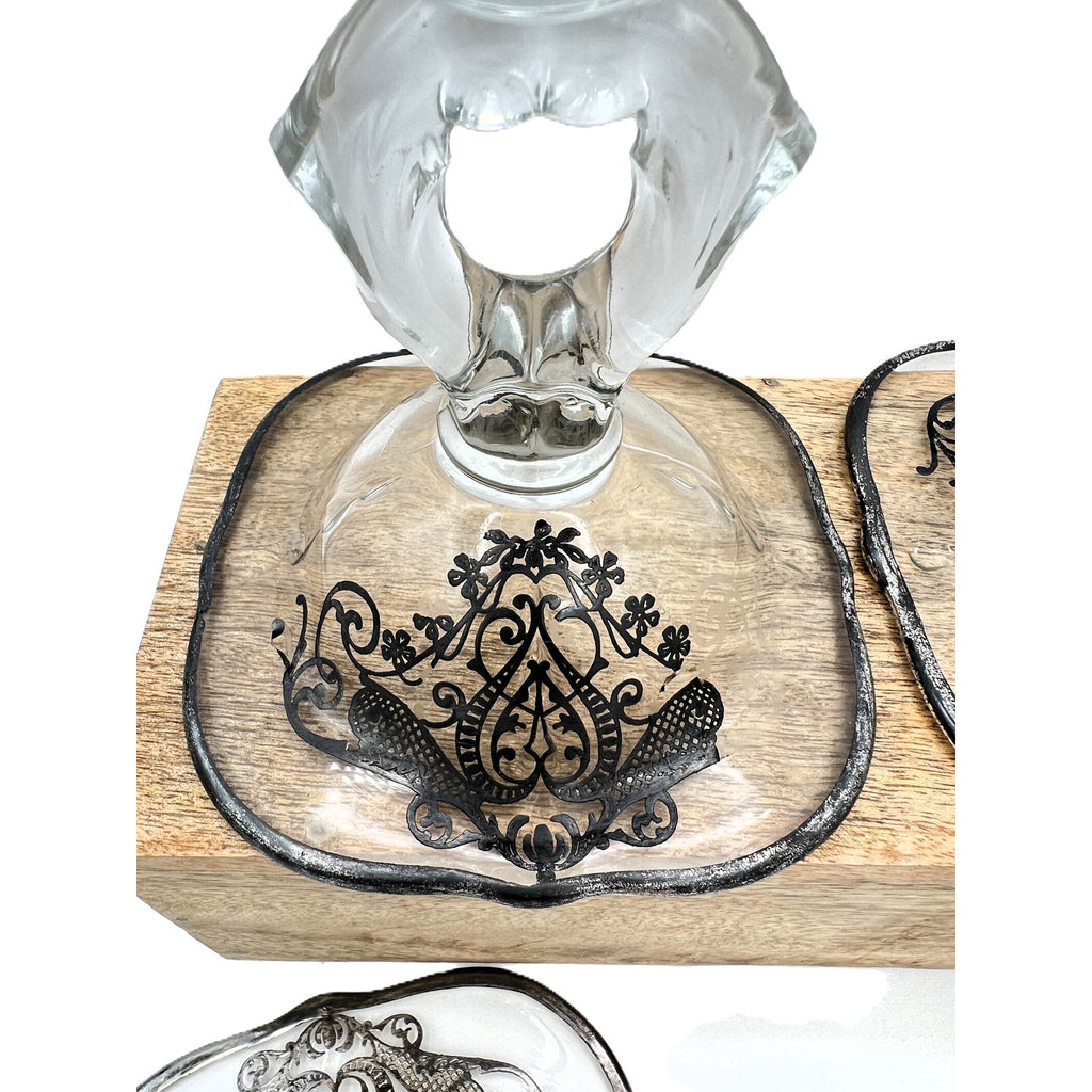 Vintage Cambridge Keyhole Silver Overlay Glass Candlestick
