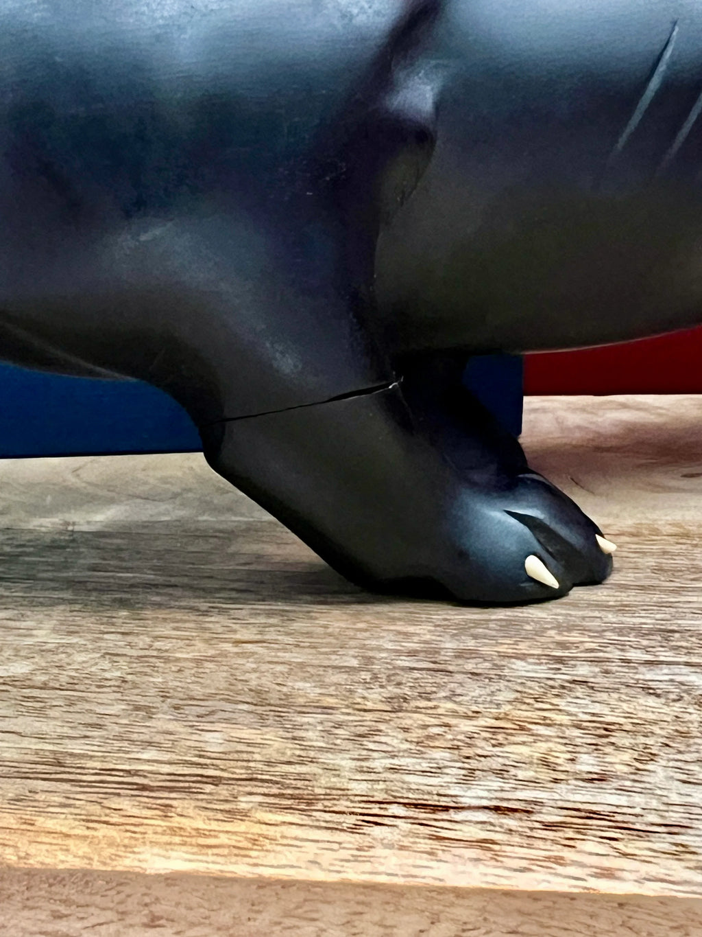 Vintage Hand Carved Ebony Wood Panther Sculpture with Bone Inlay