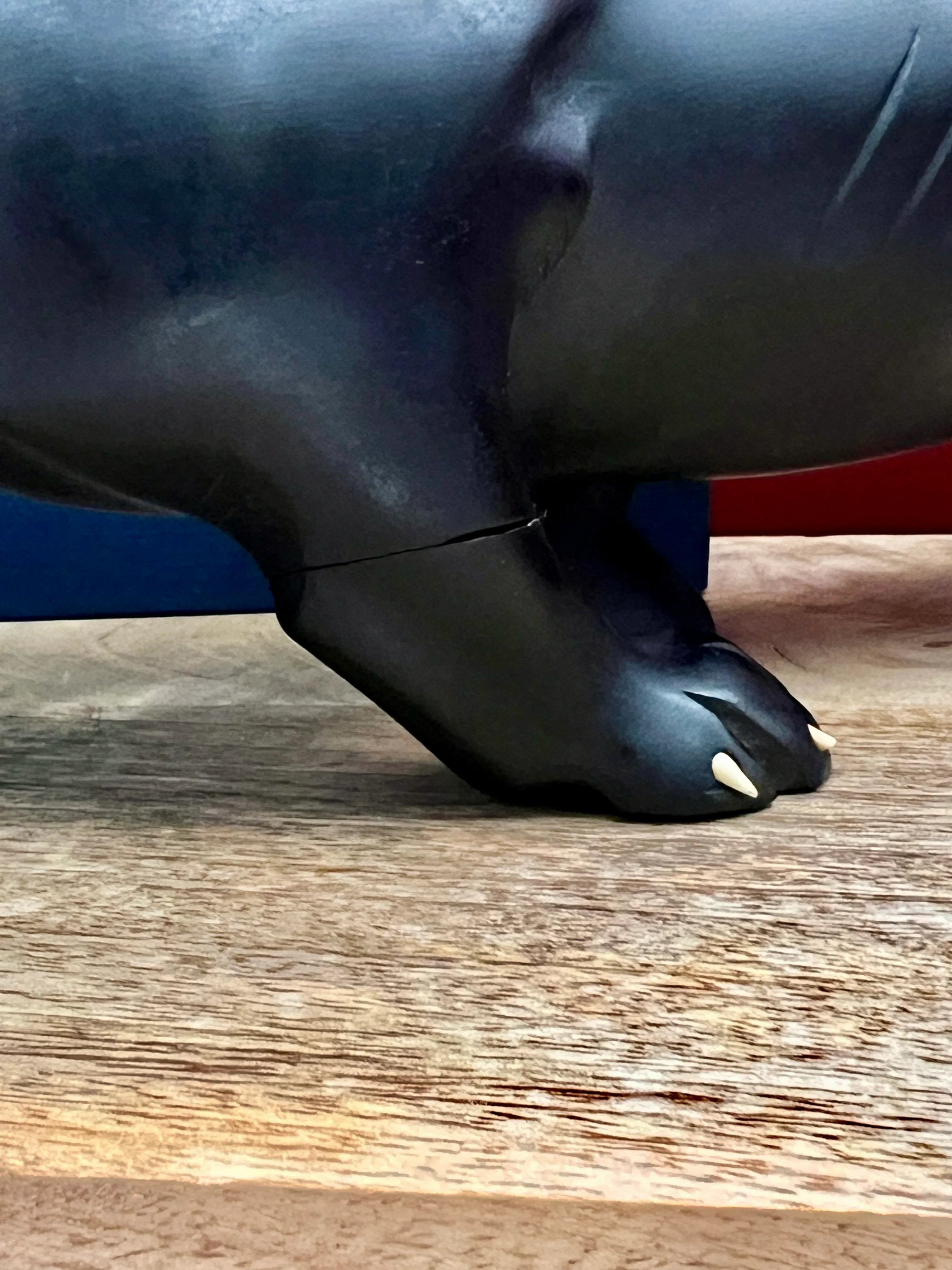Vintage Hand Carved Ebony Wood Panther Sculpture with Bone Inlay