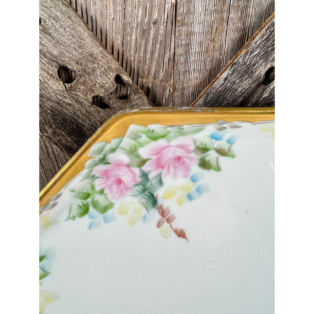 Antique Bernardaud Limoges Pink Rose 15.5 Inch Octagonal Porcelain Platter