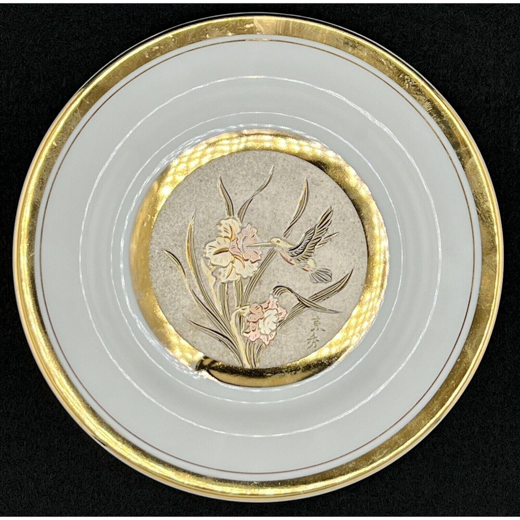 Vintage Japanese Art of Chokin Gilded 24K Gold Trim Plates - Pair