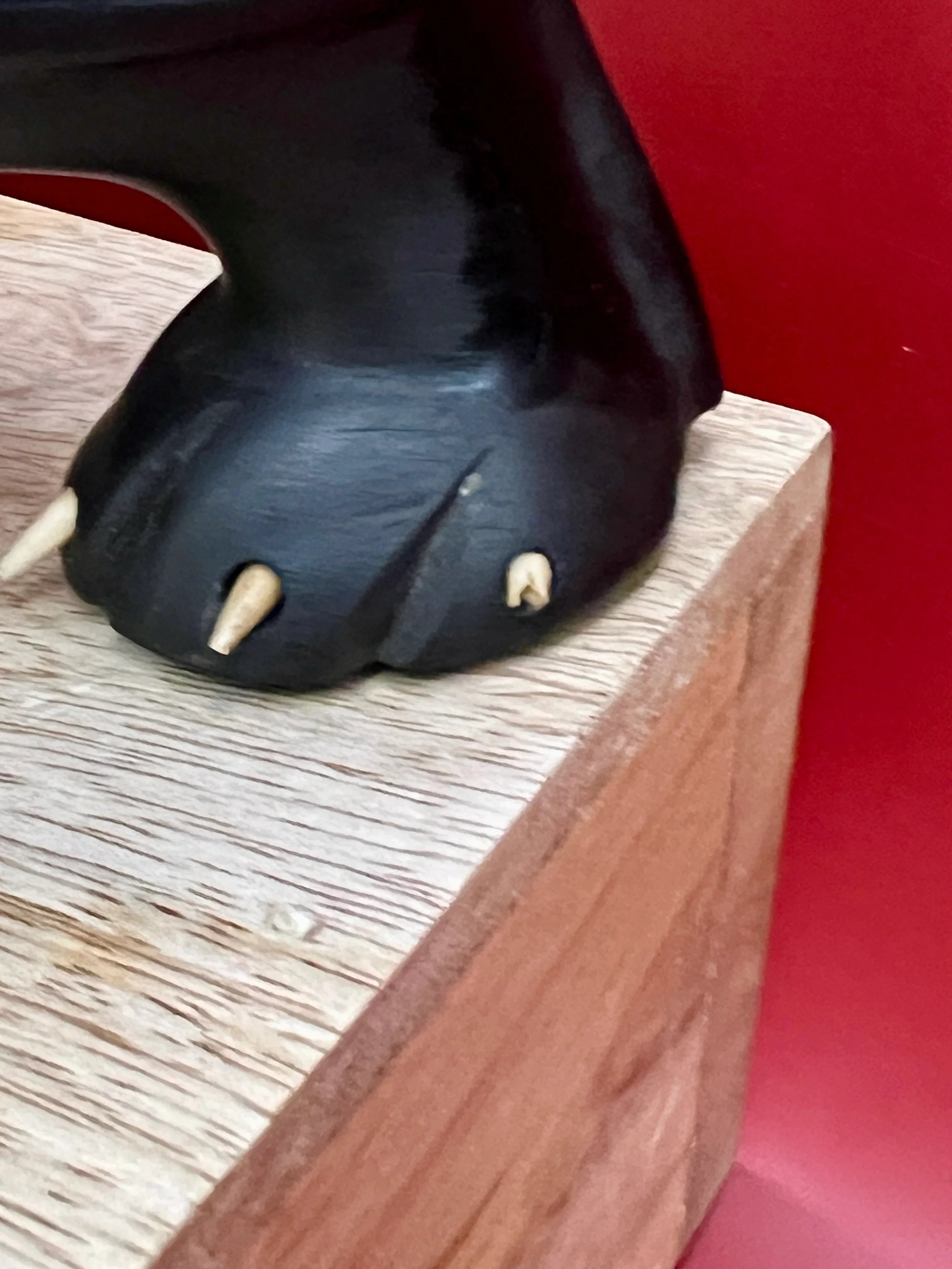 Vintage Hand Carved Ebony Wood Panther Sculpture with Bone Inlay