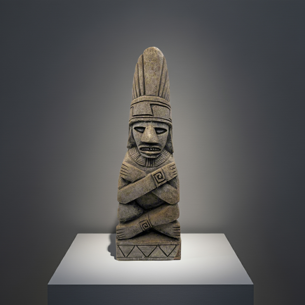 Hand-Carved Mayan Stone Sculpture 11" - Authentic Aztec Basalt Art