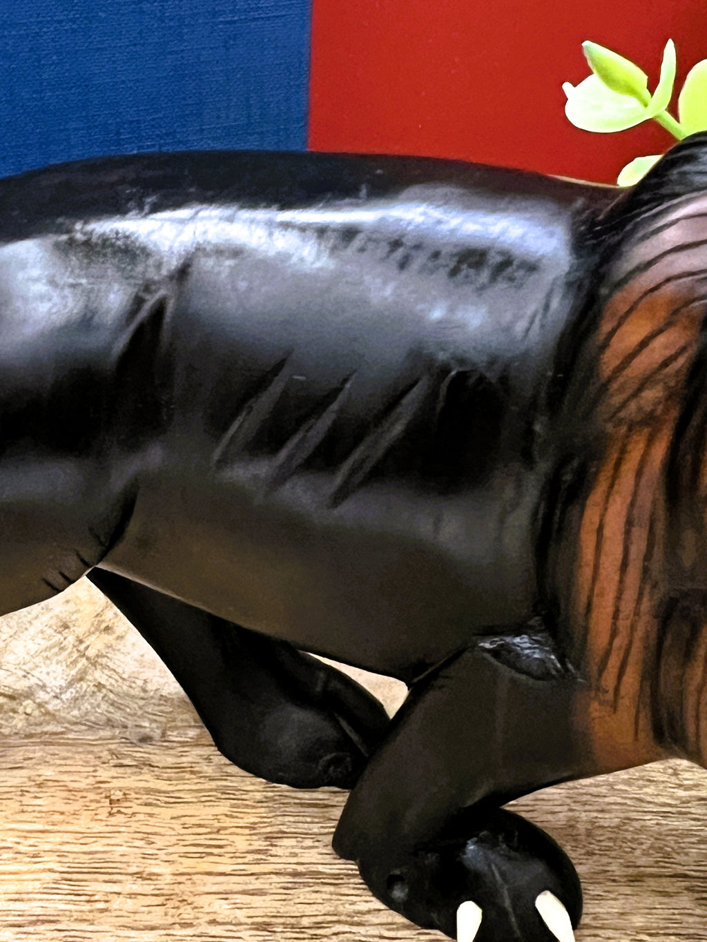 Vintage Hand-Carved African Ebony Wood Lion | Mid-Century Animal Figurine