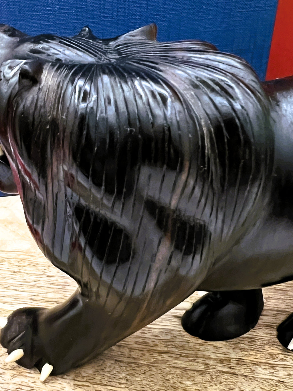 Vintage Hand-Carved African Ebony Wood Lion | Mid-Century Animal Figurine