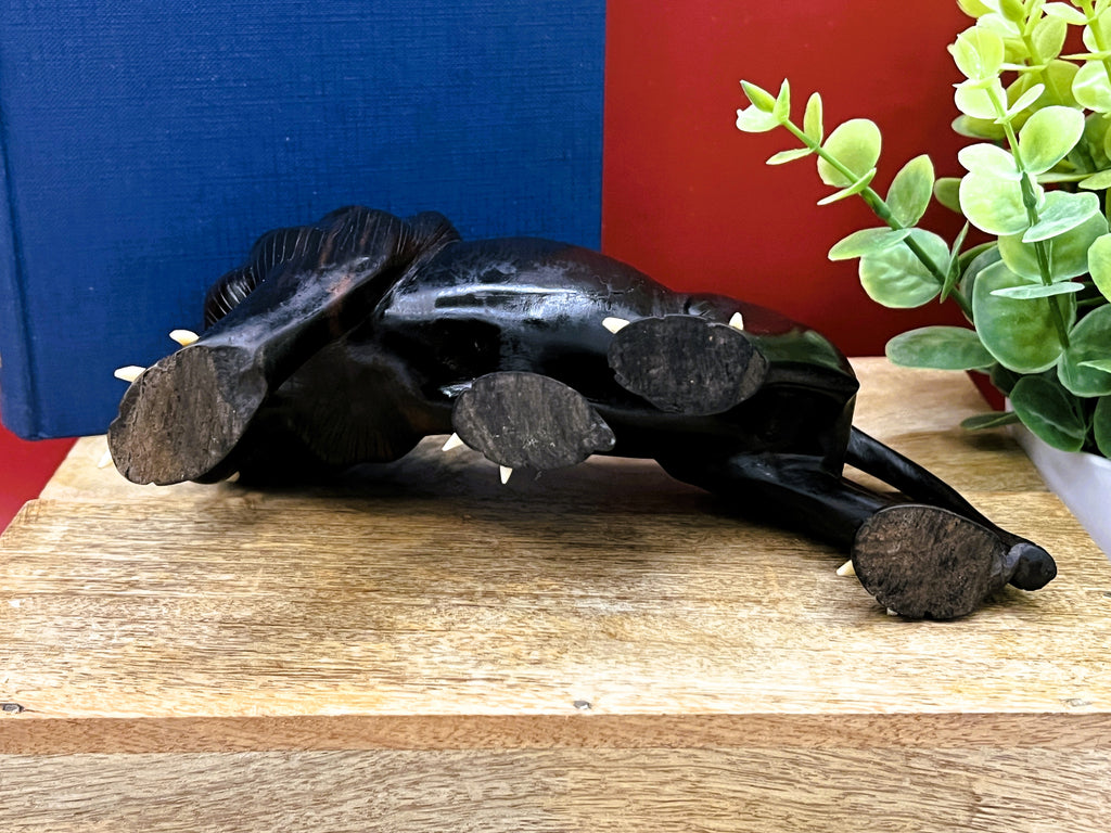 Vintage Hand-Carved African Ebony Wood Lion | Mid-Century Animal Figurine