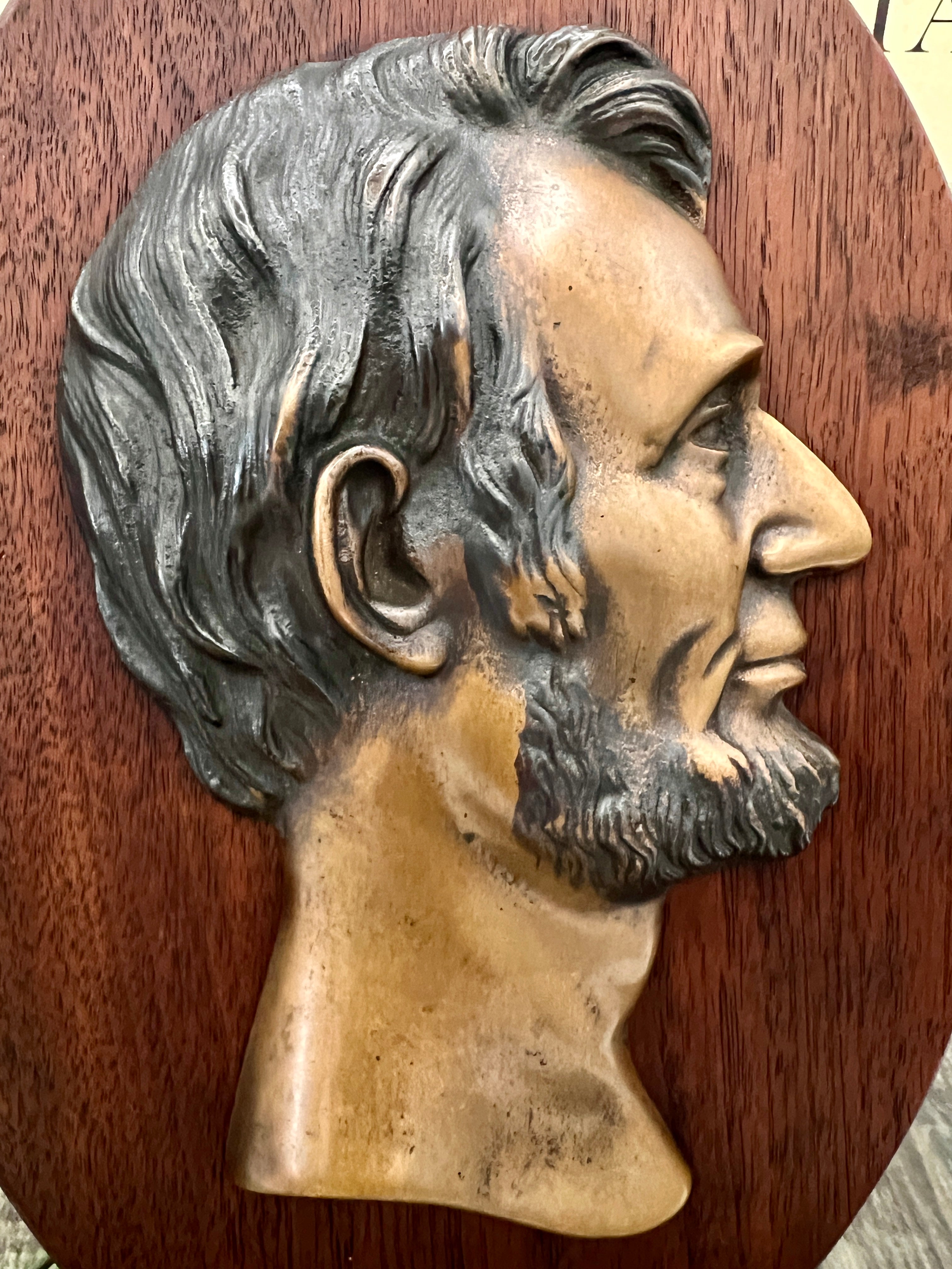 Bronze Abraham Lincoln Profile on Wood Mount - Vintage Americana
