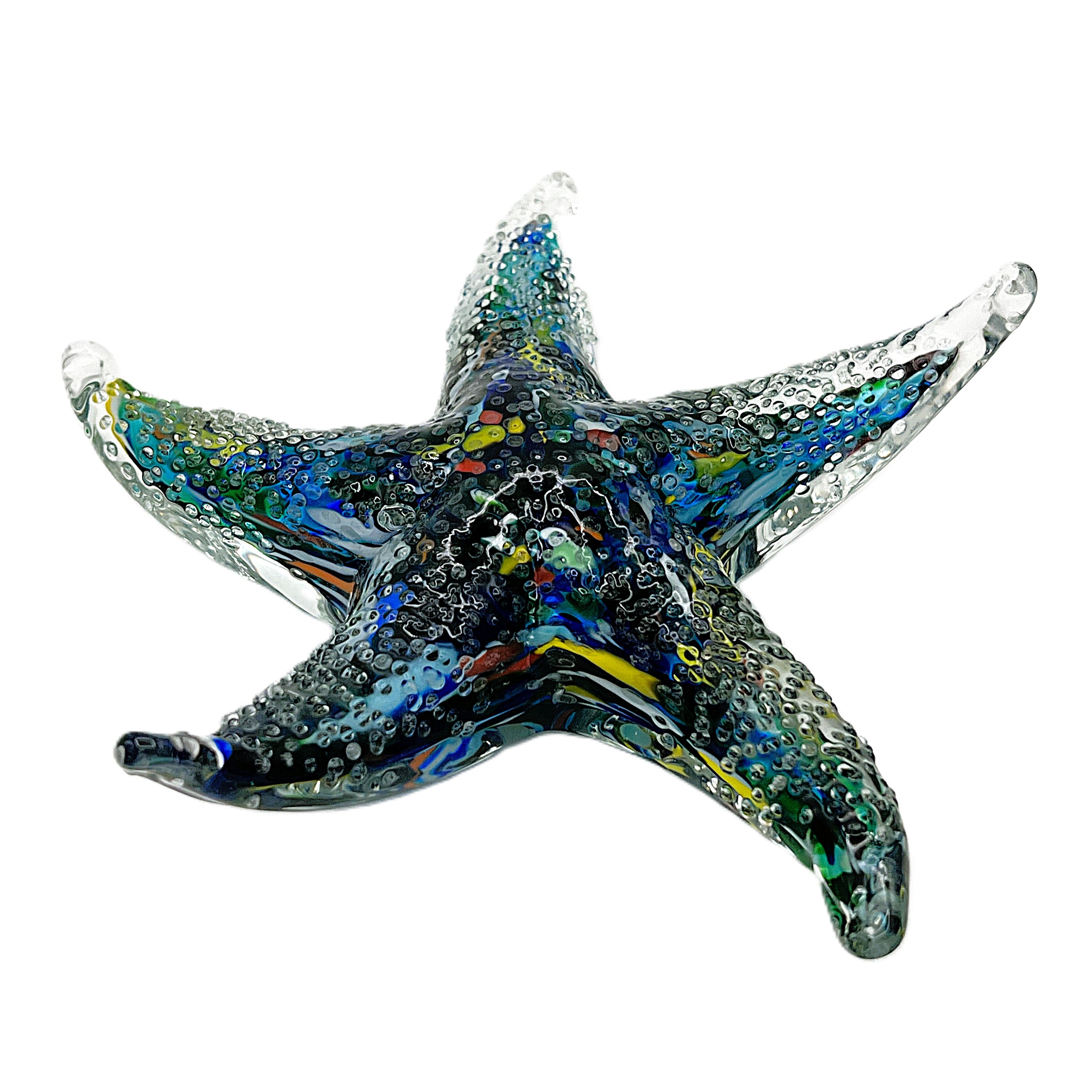 Vintage Murano Style Bullicante Glass Starfish Sculpture - Multicolor Controlled Bubble Art Glass - 6.75"