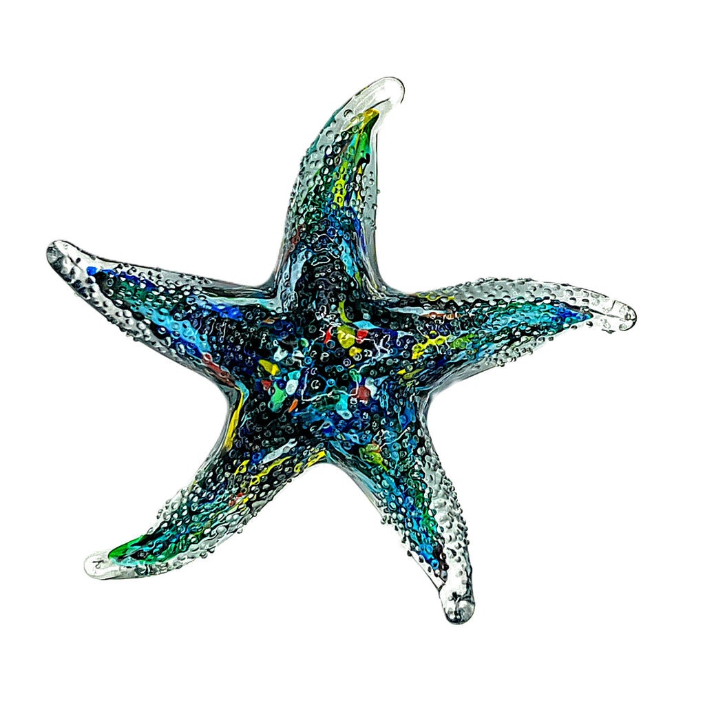 Vintage Murano Style Bullicante Glass Starfish Sculpture - Multicolor Controlled Bubble Art Glass - 6.75"