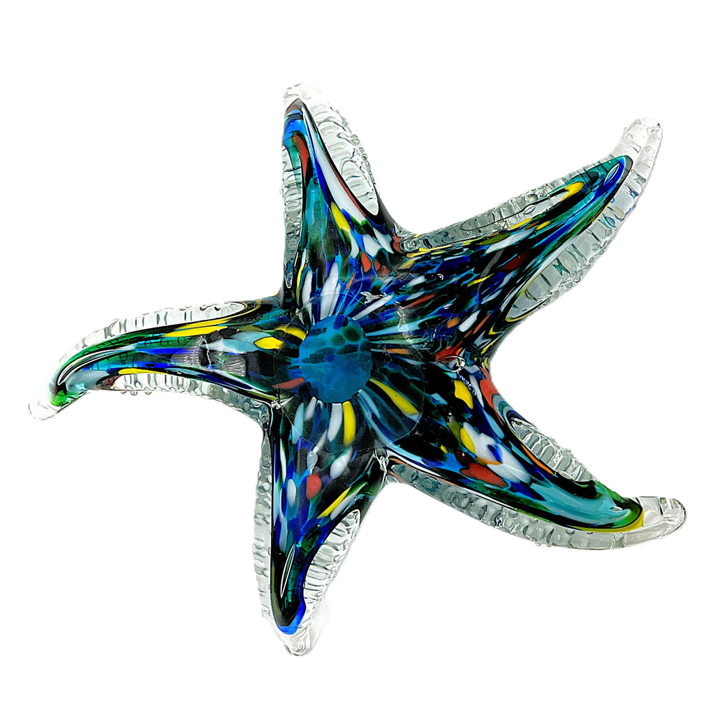 Vintage Murano Style Bullicante Glass Starfish Sculpture - Multicolor Controlled Bubble Art Glass - 6.75"