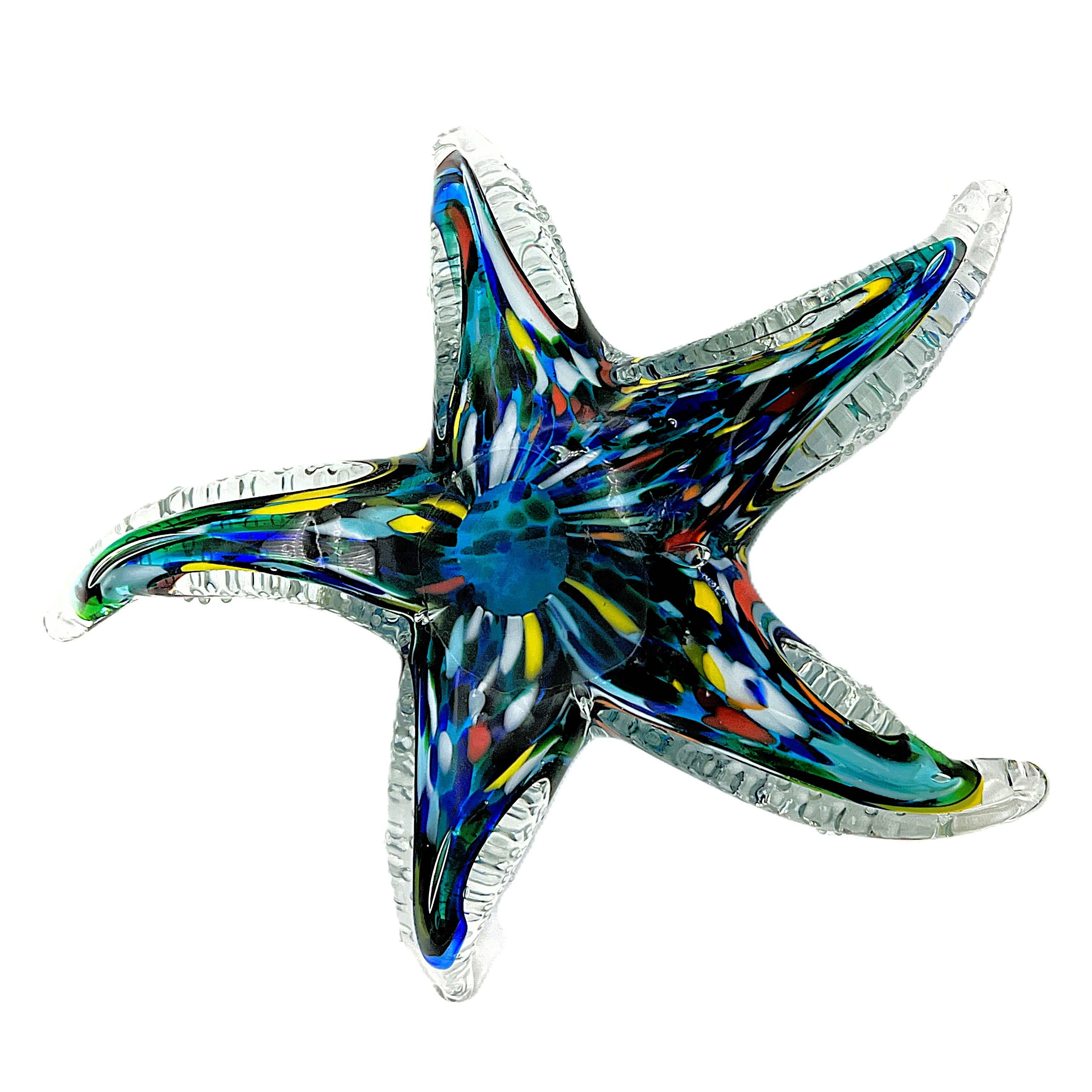 Vintage Murano Style Bullicante Glass Starfish Sculpture - Multicolor Controlled Bubble Art Glass - 6.75"