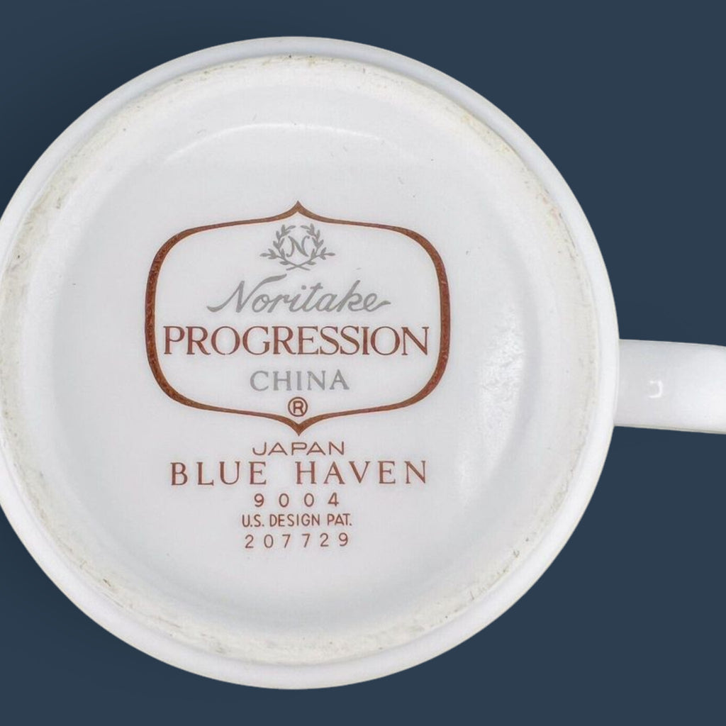 Vintage Noritake Progression Blue Haven cup and saucer set featuring a slate blue mid-century modern floral pattern. - Photo 2