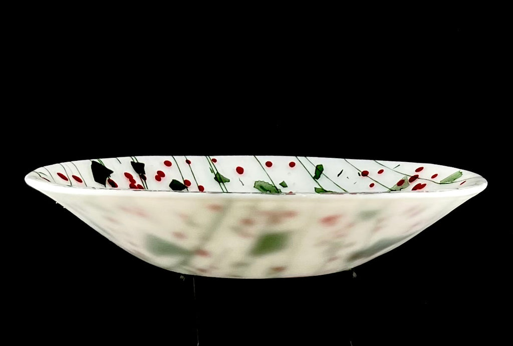 Abstract Holly Berries Fused Glass Bowl