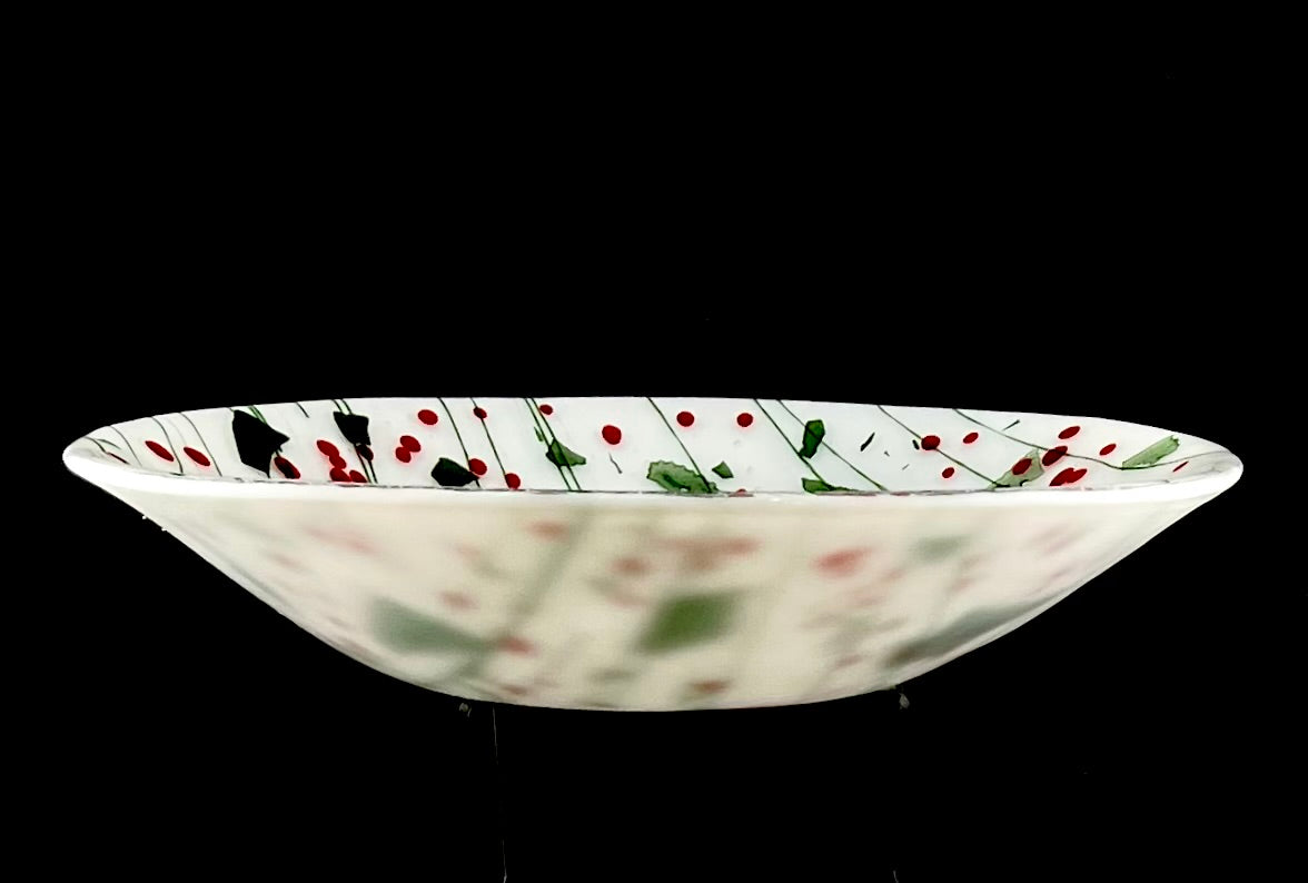 Abstract Holly Berries Fused Glass Bowl