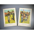 Two vintage American soldier lithographs by Hugh C. McBarron Jr. depicting 1827 and 1836 uniforms.