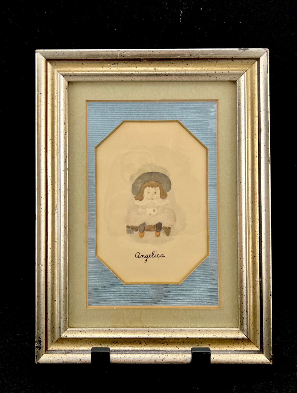 Framed Angelica Little American vintage print, 3.5 x 5.5 in, with certificate of authenticity.
