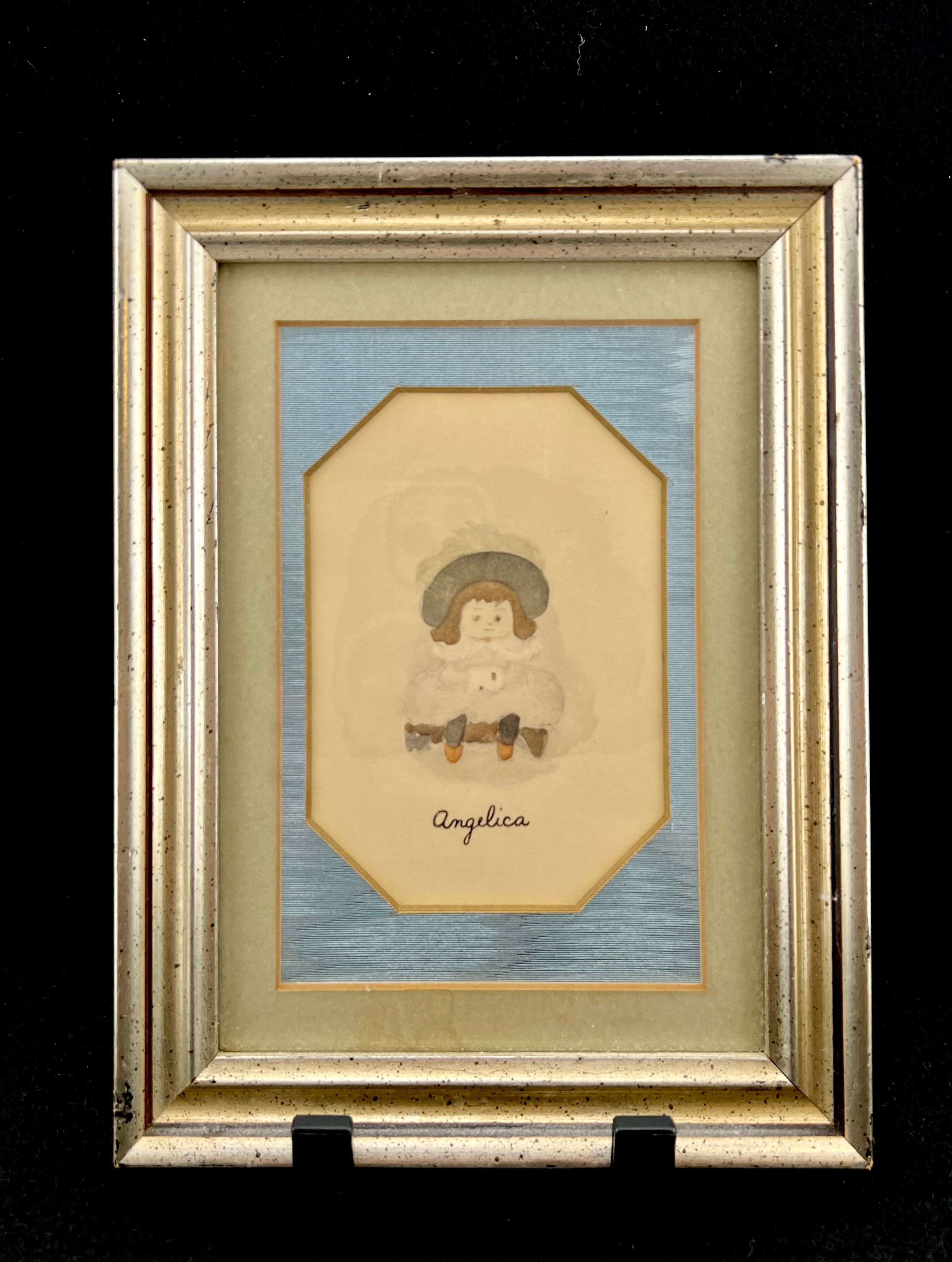 Framed Angelica Little American vintage print, 3.5 x 5.5 in, with certificate of authenticity.