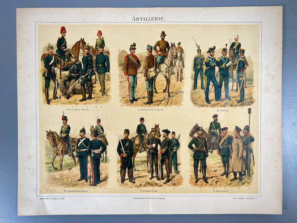 Antique 1890s chromolithograph military uniform prints by Richard Knötel showing multi-nation regiments in vibrant historical attire on antique wove paper. - Photo 9