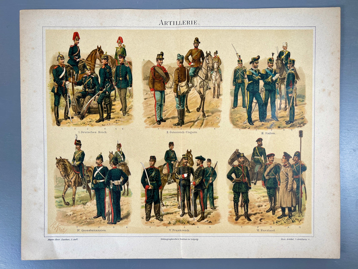 Antique 1890s chromolithograph military uniform prints by Richard Knötel showing multi-nation regiments in vibrant historical attire on antique wove paper. - Photo 9