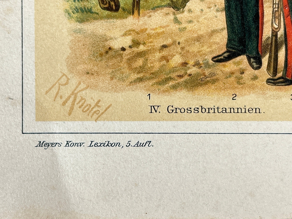 Antique 1890s chromolithograph military uniform prints by Richard Knötel showing multi-nation regiments in vibrant historical attire on antique wove paper. - Photo 12